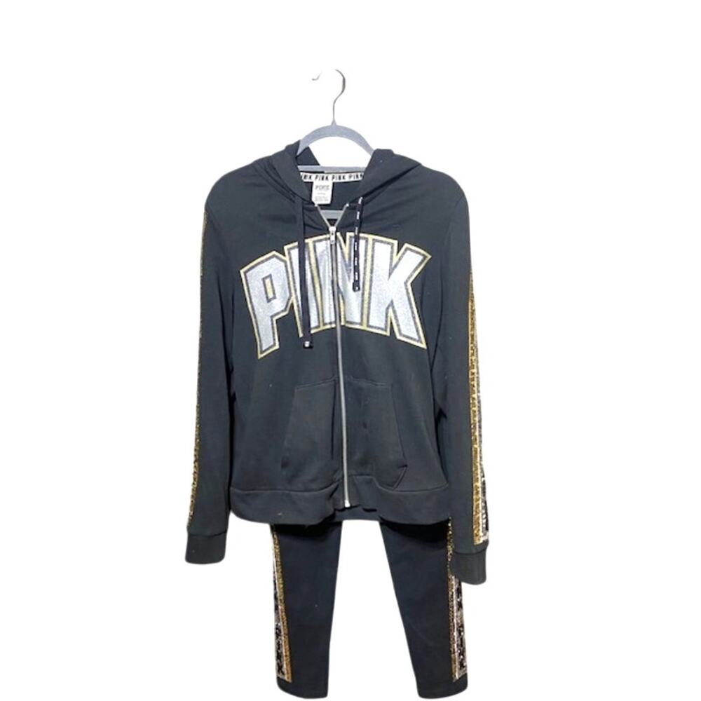 VS Pink Silver and Gold Sequin 2 Piece warm up suit RARE - Picture 2 of 10
